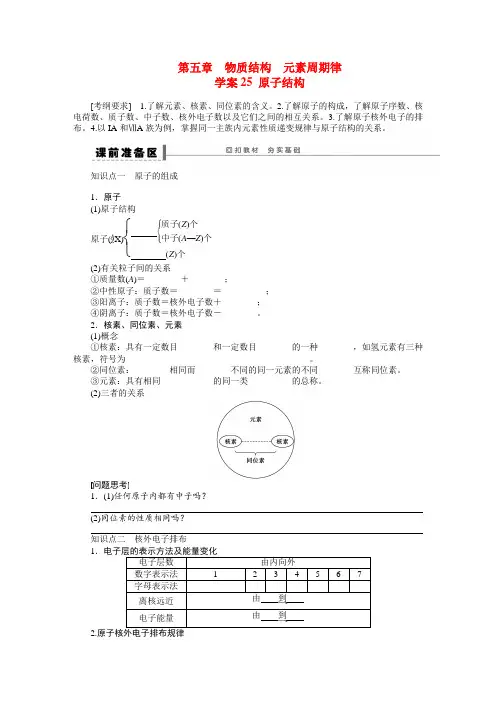 【步步高】高考化学大一轮复习 第五章 原子结构配套导学案(含解析)鲁科版