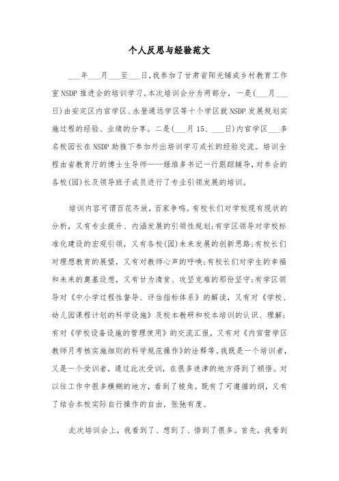 个人反思与经验范文（2篇）