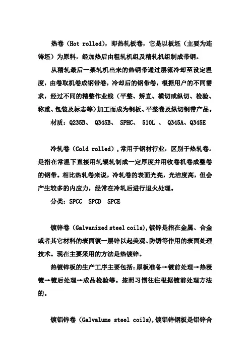 钢卷的分类、性能简介