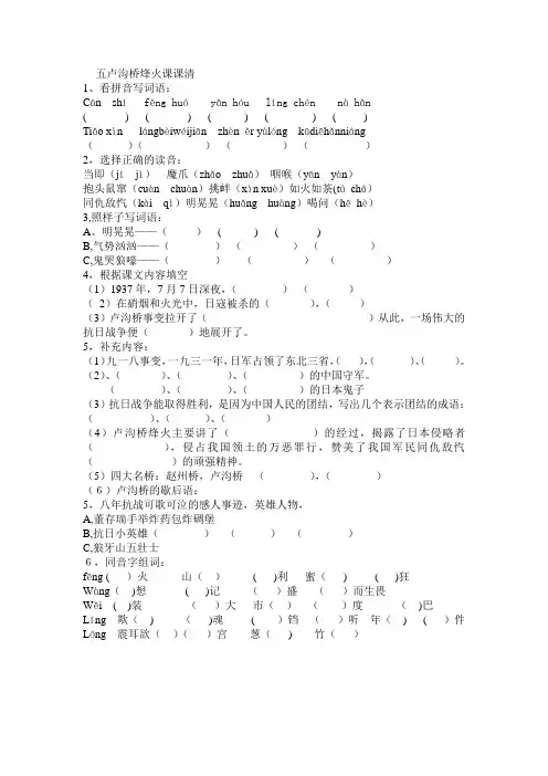 苏教版六年级下册《卢沟桥烽火》课堂练习3