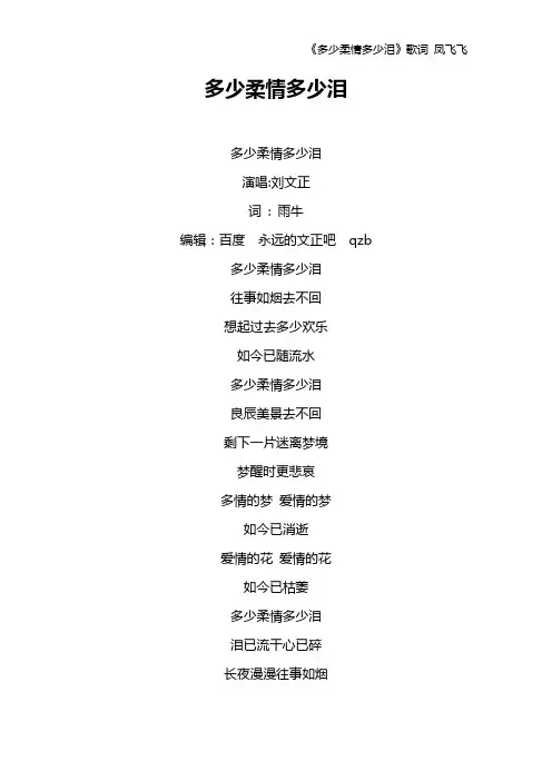 《多少柔情多少泪》歌词 凤飞飞