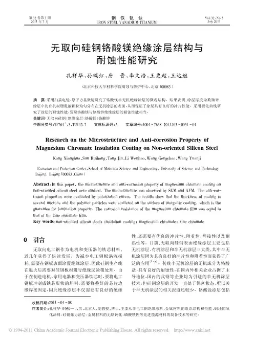 无取向硅钢铬酸镁绝缘涂层结构与耐蚀性能研究