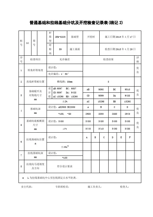 输电线路基础的四种表格