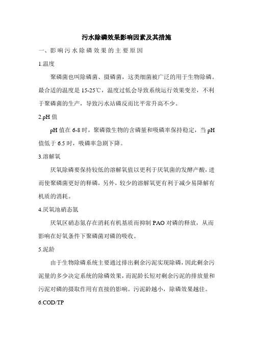 污水除磷效果影响因素及其措施