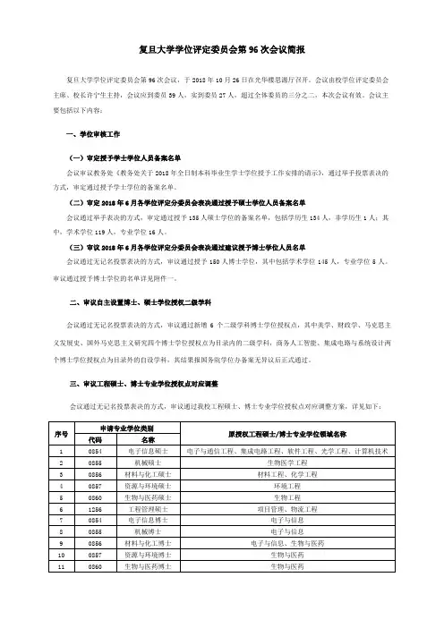 复旦大学学位评定委员会第96次会议简报
