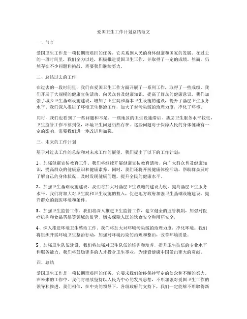 爱国卫生工作计划总结范文