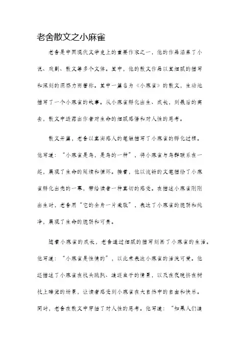 老舍散文之小麻雀