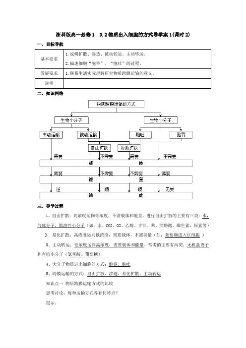 浙科版高一必修1 3.2物质出入细胞的方式导学案1(课时2)
