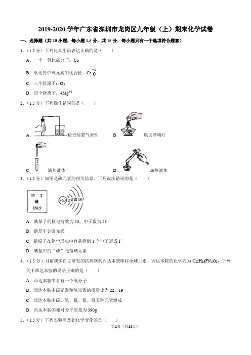 2019-2020学年广东省深圳市龙岗区九年级(上)期末化学试卷