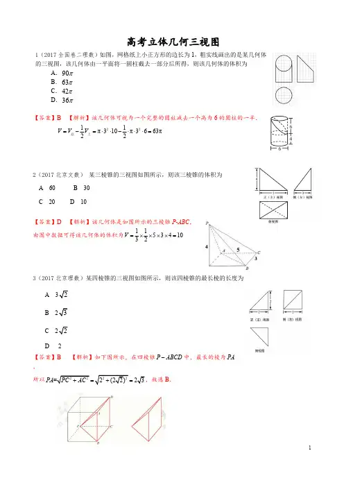2016-2017高考数学三视图汇编(最新整理)