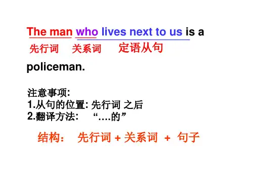 初三定语从句讲解ppt课件
