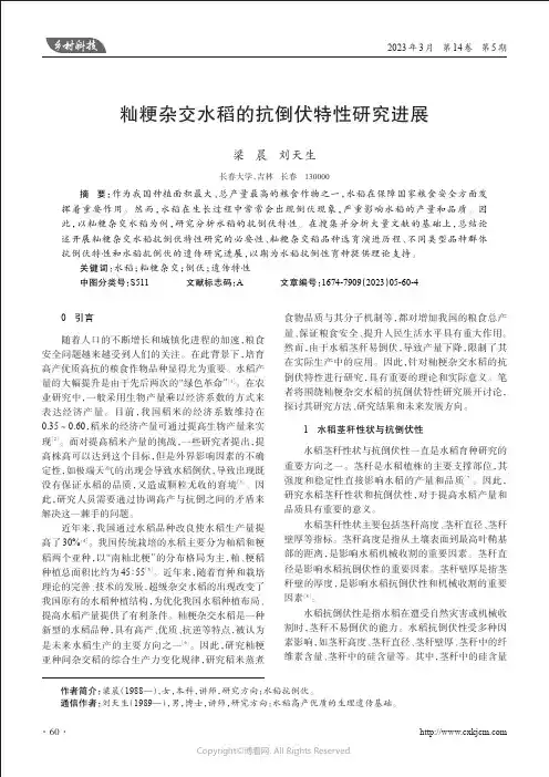 籼粳杂交水稻的抗倒伏特性研究进展
