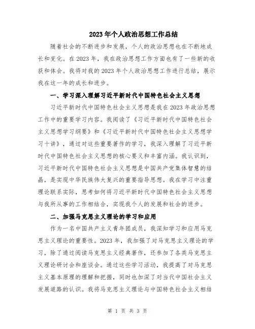 2023年个人政治思想工作总结