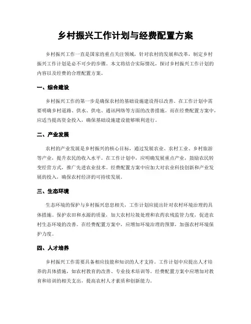 乡村振兴工作计划与经费配置方案