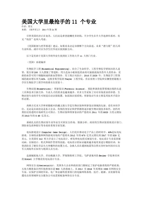 美国大学里最抢手的11 个专业