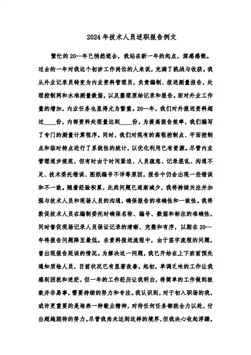 2024年技术人员述职报告例文（五篇）