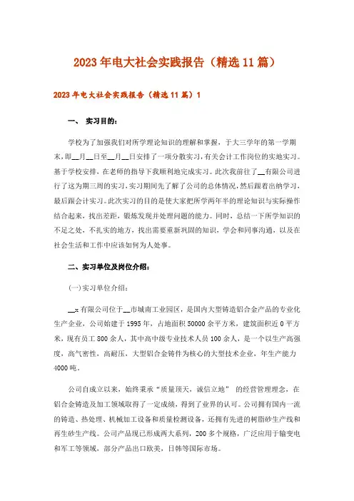 2023年电大社会实践报告(精选11篇)