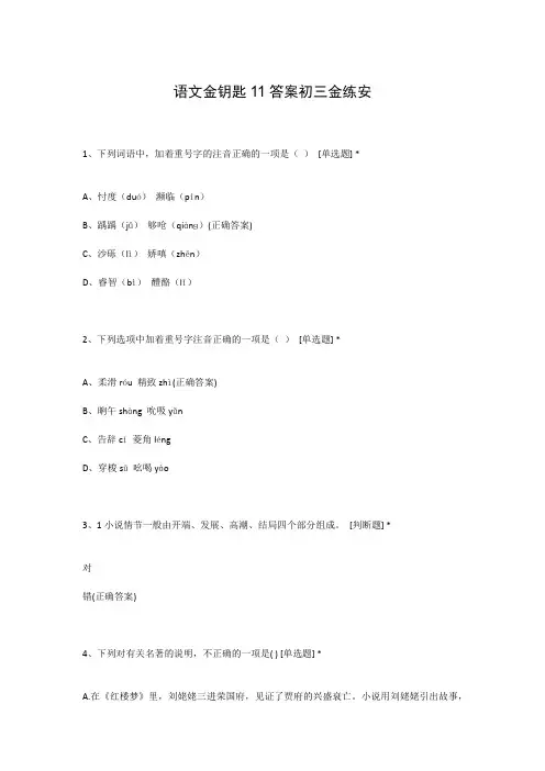 语文金钥匙11答案初三金练安