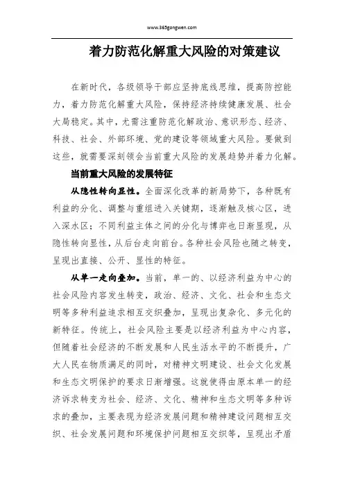 着力防范化解重大风险的对策建议