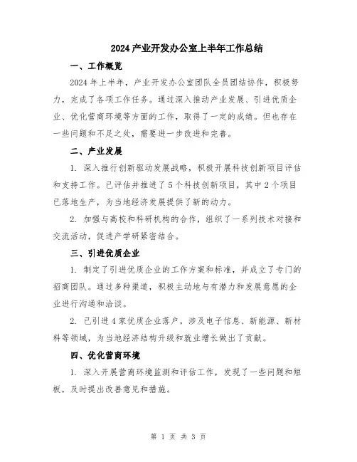 2024产业开发办公室上半年工作总结