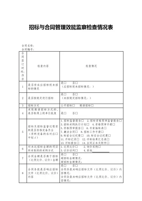 招标与合同管理效能监察检查情况表
