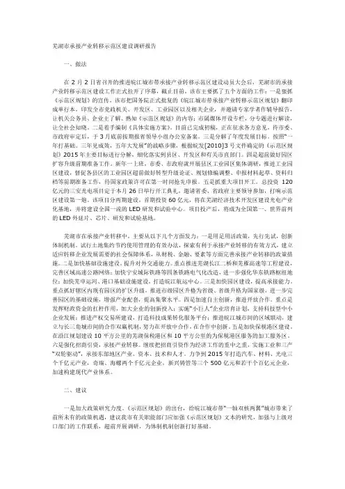 芜湖市承接产业转移示范区建设调研报告