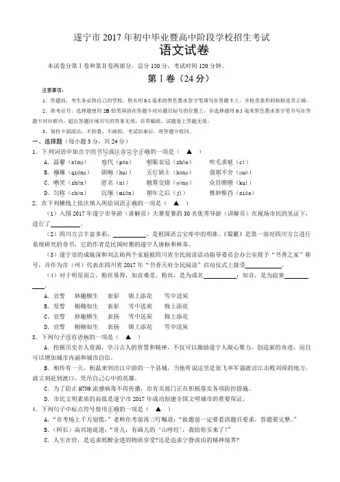 四川省遂宁市2017年中考语文试卷(带答案)