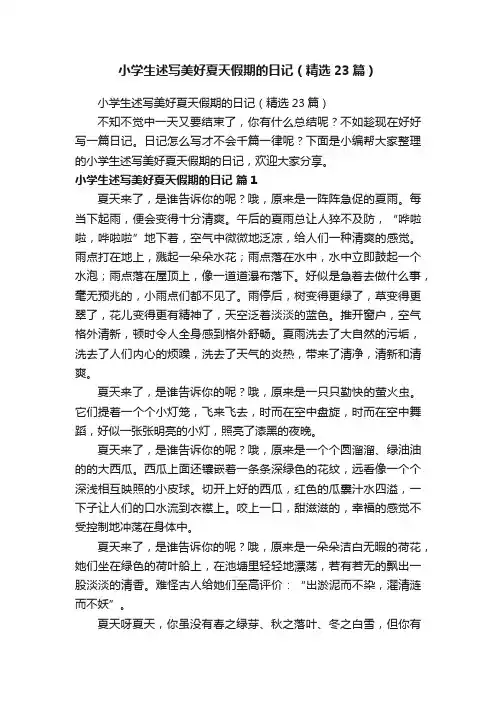 小学生述写美好夏天假期的日记（精选23篇）