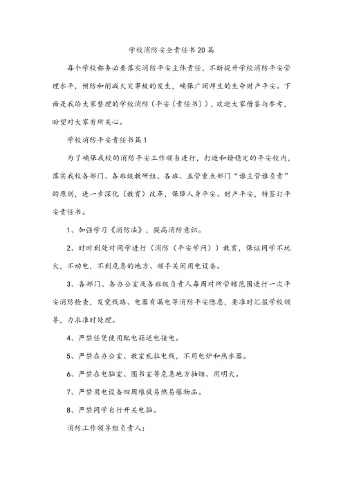 学校消防安全责任书20篇