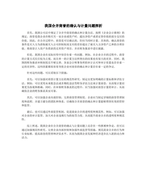 我国合并商誉的确认与计量问题探析