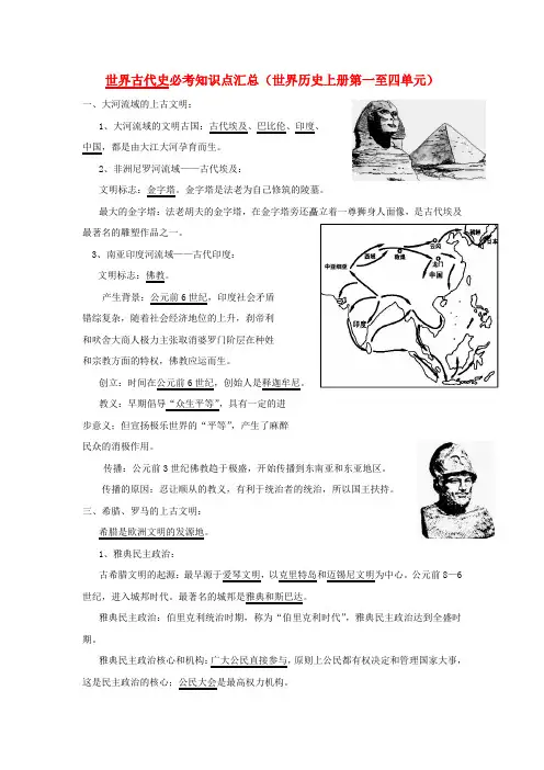 九年级历史中考必考知识点汇总世界史上册一单元--四单元全国通用
