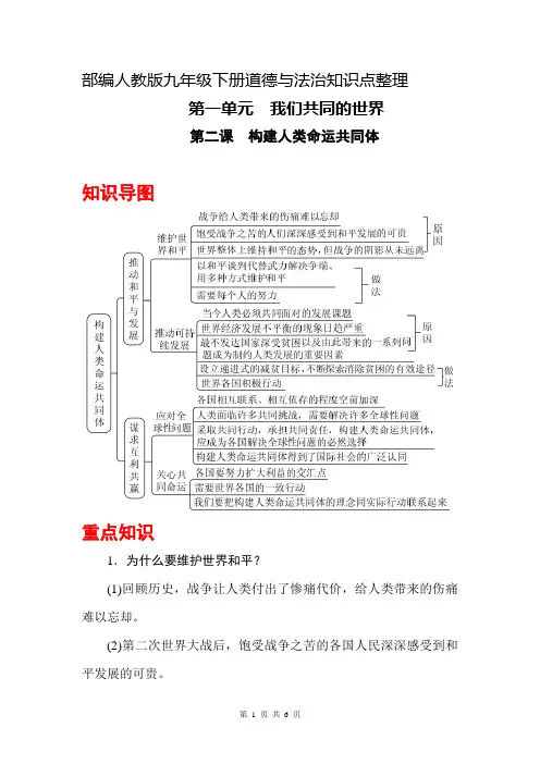 2019春部编人教版九年级下册道德与法治第二课 构建人类命运共同体 知识点整理与复习