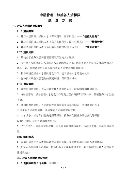 机关中层管理干部后备梯队建设方案