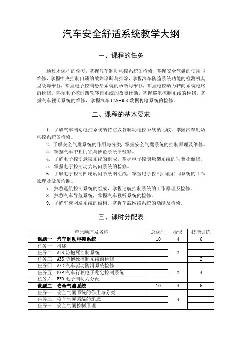 汽车安全舒适系统教学大纲(三年)