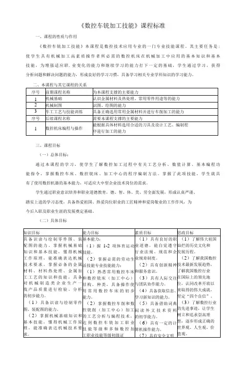 《数控车铣加工技能》课程标准