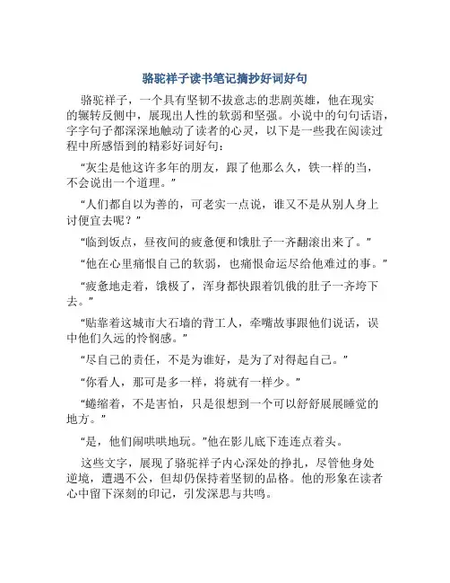 《骆驼祥子》读书笔记摘抄好词好句