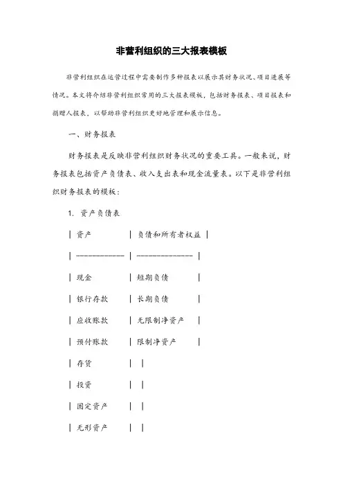 非营利组织的三大报表模板
