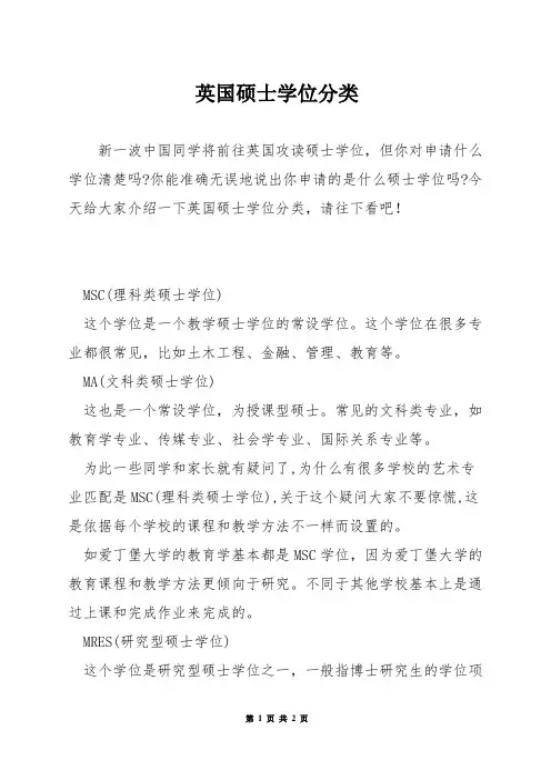 英国硕士学位分类