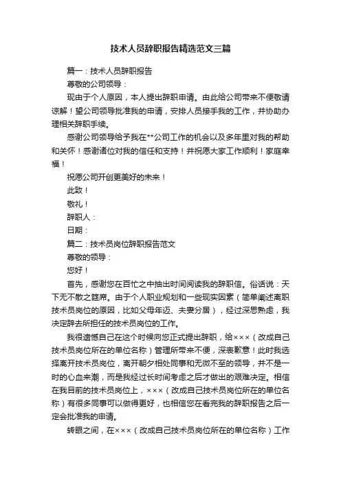 技术人员辞职报告精选范文三篇