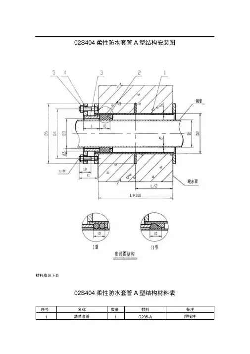 02S404柔性防水套管A型结构安装图及尺寸重量说明