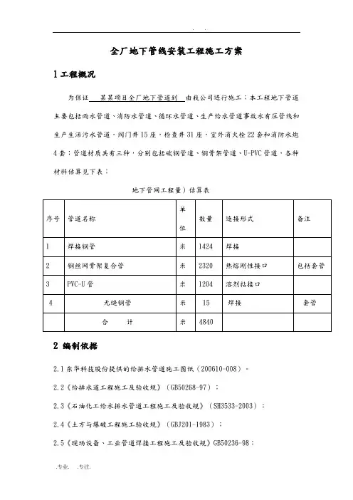 工厂室外埋地管道工程施工组织设计方案