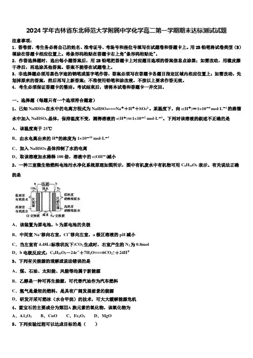 2024学年吉林省东北师范大学附属中学化学高二第一学期期末达标测试试题含解析