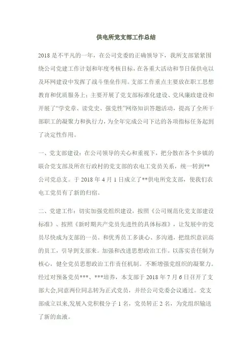 供电所党支部工作总结