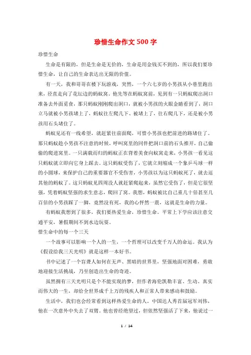 珍惜生命作文500字