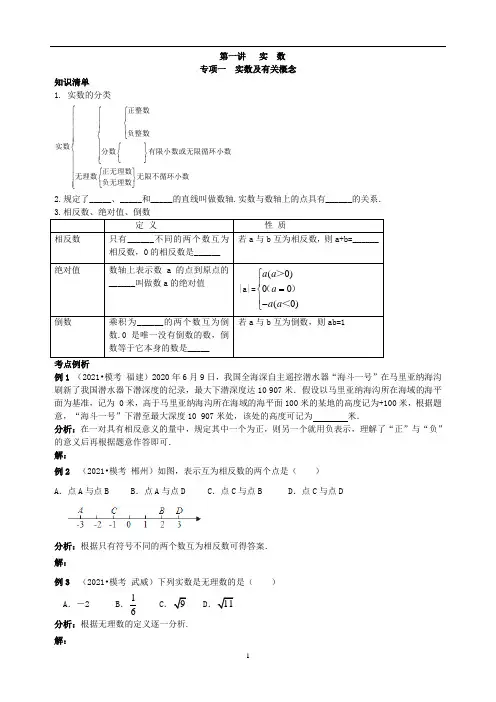 2022年中考数学分类复习强化练 -第一讲  实数(含答案)