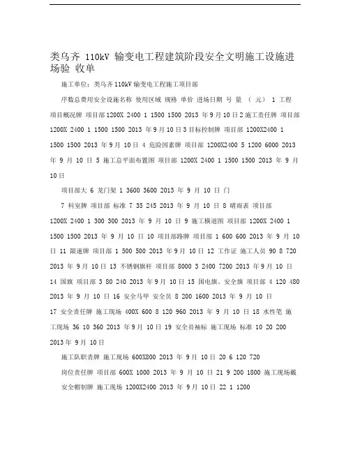 类乌齐110kV输变电工程建筑阶段安全文明施工设施进场验收单