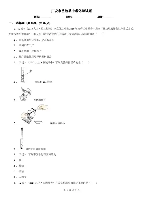 广安市岳池县中考化学试题