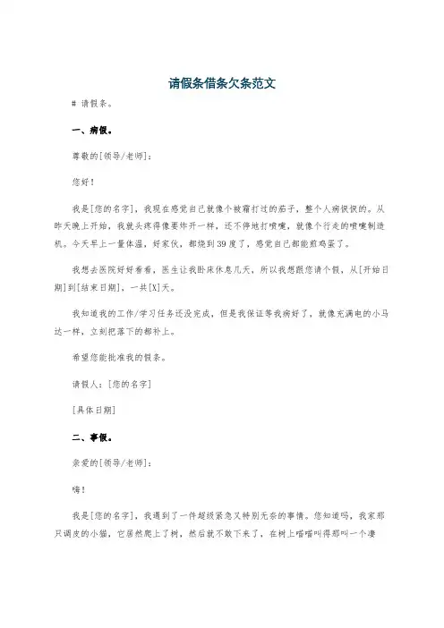 请假条借条欠条范文