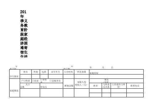 河南省义务教育阶段家庭经济困难寄宿生生活补助费申请表