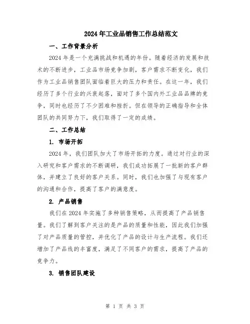 2024年工业品销售工作总结范文
